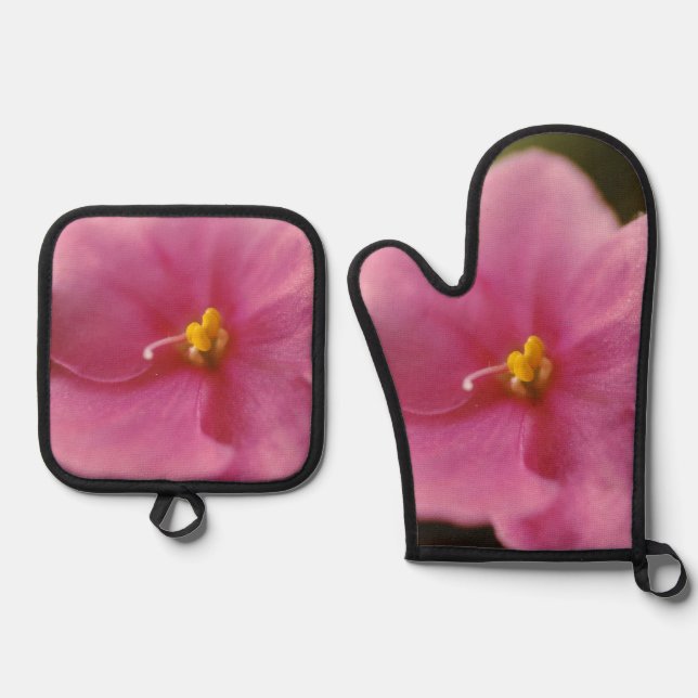 Blume Pastel Pink African Violet (Saintpaulia) Ofenhandschuh & Topflappen-Set (Vorderseite)