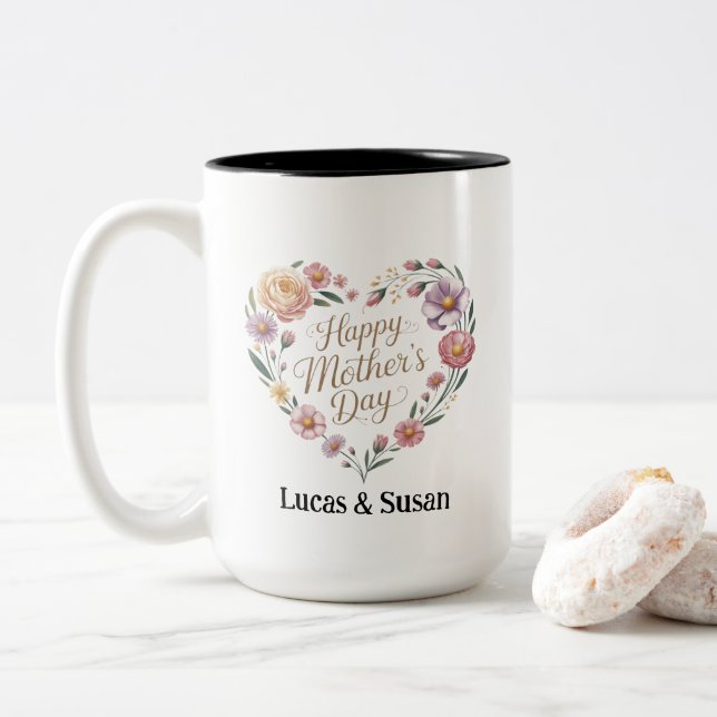 Blume Pastel Tea Happy Mother Day Gift Zweifarbige Tasse (Mit Donut)