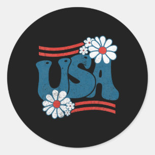 Blume Patriotic 4. Juli Groovy American F Runder Aufkleber