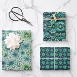 BLUME PATTEREN GIFT WRAPPAPIER GESCHENKPAPIER SET