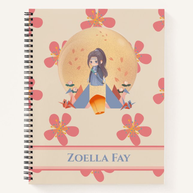 Blume Pattern Chibi Girl Notizbuch (Vorderseite)