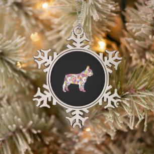 Blume Pattern Französisch Bulldogs Lover Gift Schneeflocken Zinn-Ornament