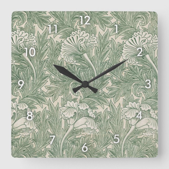 Blume Pattern, William Morris Quadratische Wanduhr (Vorderseite)