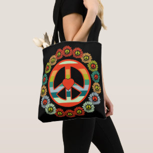 Blume Peace Sign Retro Hippy Tasche