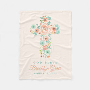 Blume Peach und Mint Wasserfarbe Kreuztaufe Fleecedecke