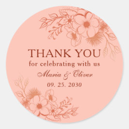 Blume Peach Wedding Vielen Dank Runder Aufkleber