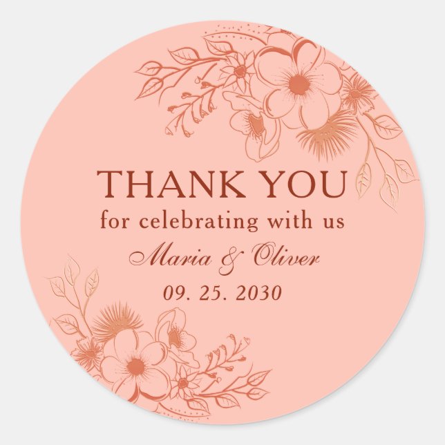 Blume Peach Wedding Vielen Dank Runder Aufkleber (Vorderseite)