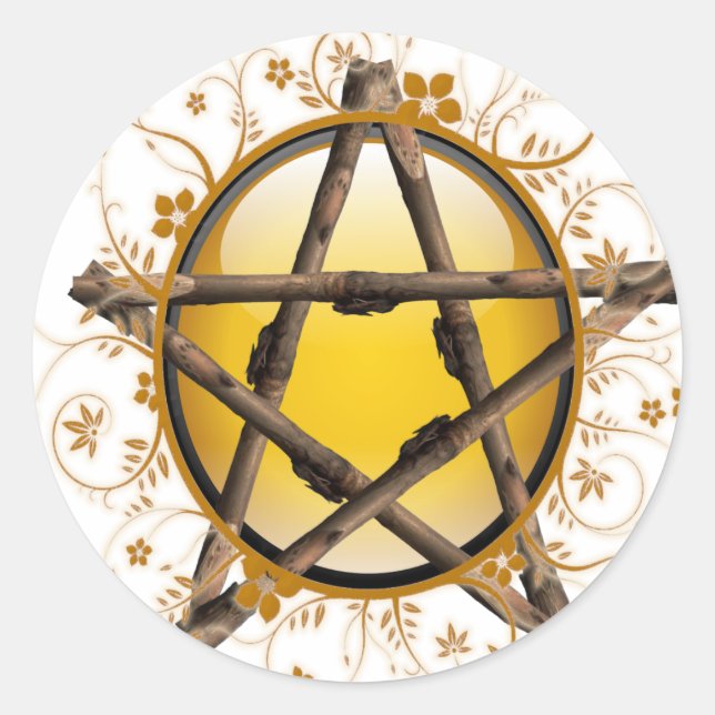Blume Pentagram Runder Aufkleber (Vorderseite)