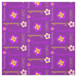 Blume personalisierter Name Text lila Gewebe Stoff
