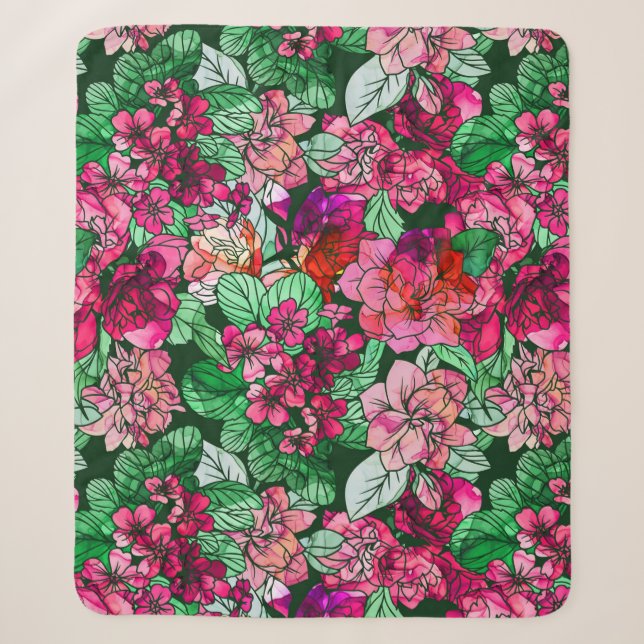 Blume Pink Garden Floral Muster Sherpadecke (Vorderseite)