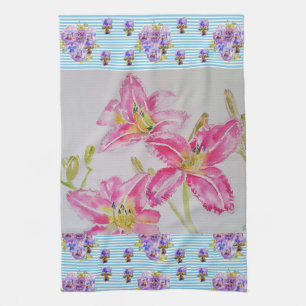 Blume Pink Lilie Rosa Aquarell Blumenkohl Blume Geschirrtuch