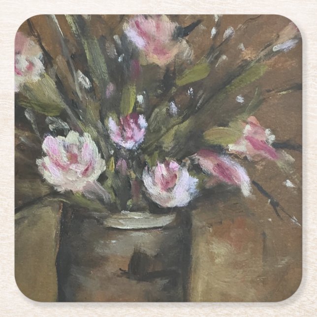 Blume "Pink Positions" Bouquet Feines Olivenöl Mal Rechteckiger Pappuntersetzer (Vorderseite)