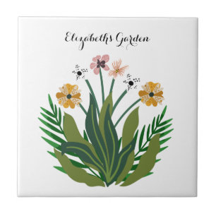 Blume Pink Yellow Watercolor Bouquet Fliese