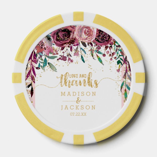 Blume Pinselstrich Goldene Confetti Gastgeschenk H Pokerchips (Vorderseite)