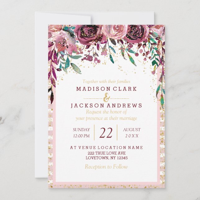Blume Pinselstriche und Einladungen für Hochzeiten (Vorderseite)