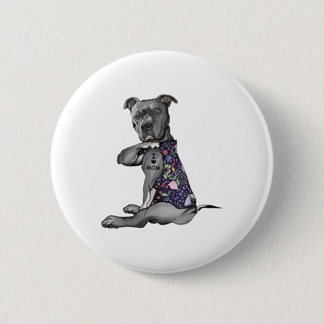 Blume Pitbull - I Liebe Mama Hippie Dog Pitbull Button (Vorderseite)