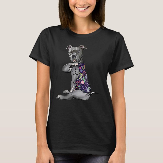 Blume Pitbull I Liebe Mama Pitbull Tattoo Mother T-Shirt (Vorderseite)