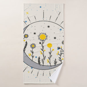 Blume planen Sonne und Mondgrafik Badehandtuch
