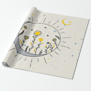Blume planen Sonne und Mondgrafik Geschenkpapier
