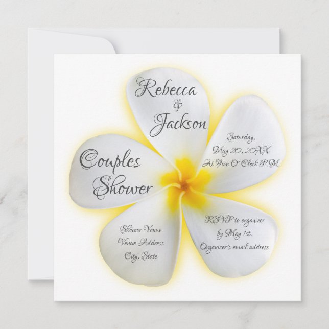 Blume Plumeria, Gelb, Dusche für Paare, Einladung (Vorderseite)