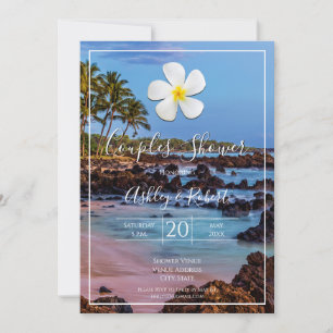Blume Plumeria mit tropischem Strand, Paare Einladung