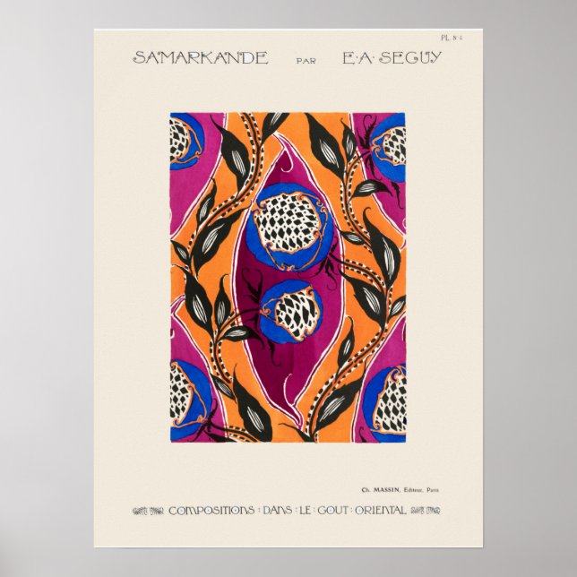 Blume Pochoir Muster im Jugendstil Poster (Vorne)