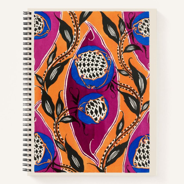Blume Pochoir Muster in Jugendstil-Notebook Notizbuch (Vorderseite)