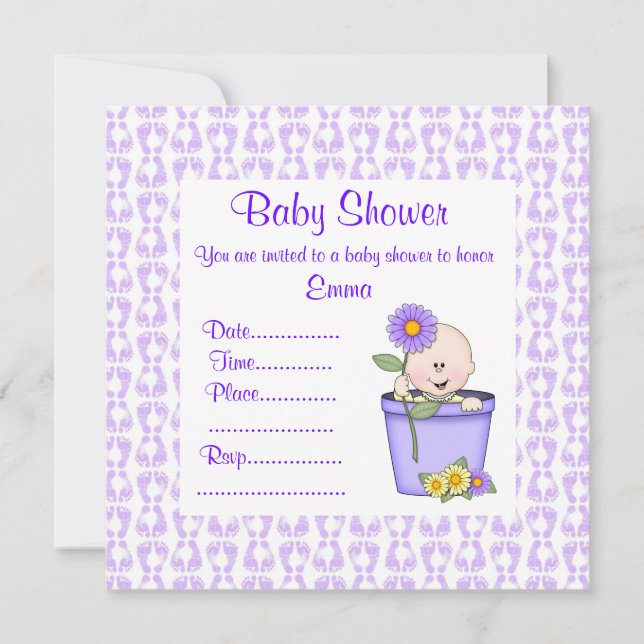 BLUME POT BABY SHOWER EINLADUNG Lila (Vorderseite)