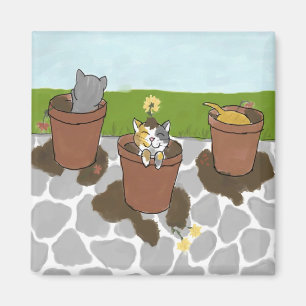 Blume Pot Kittens Magnet