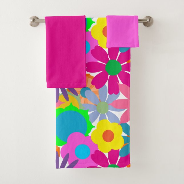 Blume Power  1970er Jahre Badetuch Set (Insitu)