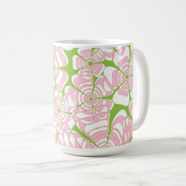 Blume Power 1 Rosa, Grün, Orange, Braune Akzente Kaffeetasse (VorderseiteRechts)