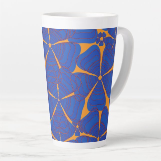 Blume Power 4 Blau mit roten Akzenten auf Orange Milchtasse (Rechte Ecke)