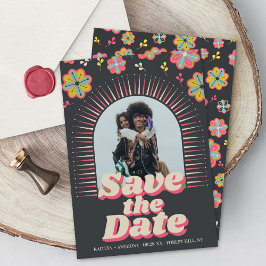 Blume Power 70er Retro Groovy Foto Hochzeit Save The Date