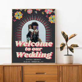 Blume Power 70er Retro Groovy Hochzeit Willkommen Poster