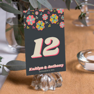 Blume Power 70er Retro Groovy Hochzeitstisch Nr. Einladung
