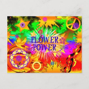 Blume Power - farbiges Motiv der 60er Jahre Postkarte
