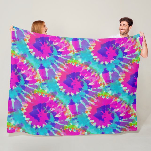 Blume Power - Farblich spiralfarbenes Batik-Muster Fleecedecke (Beispiel)