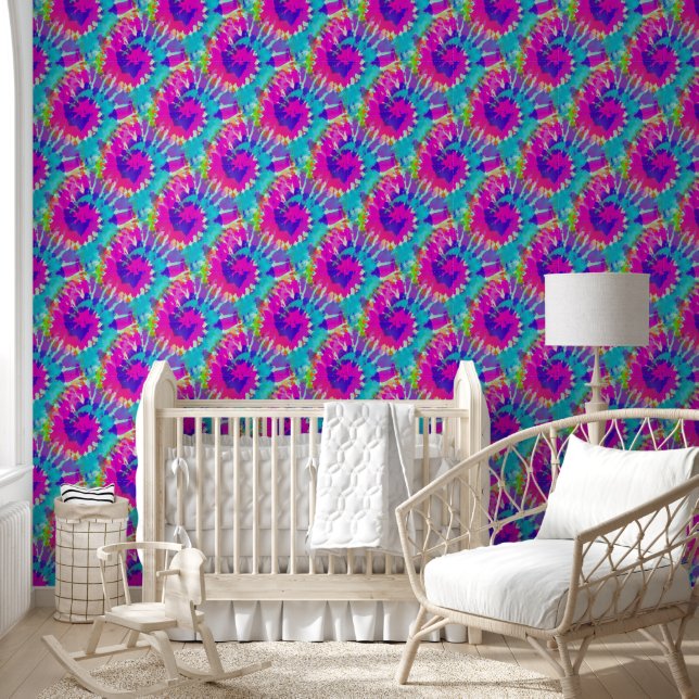 Blume Power - Farblich spiralfarbenes Batik-Muster Tapete (Kinder)