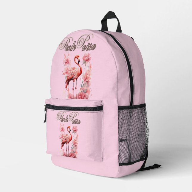 Blume Power Flamingo | Rosa- und Blumendesign Bedruckter Rucksack (Rückseitige Ecke Rechts)