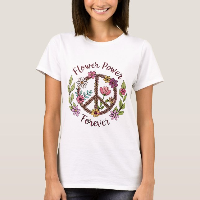 Blume Power Forever Peace Sign 70er T-Shirt (Vorderseite)