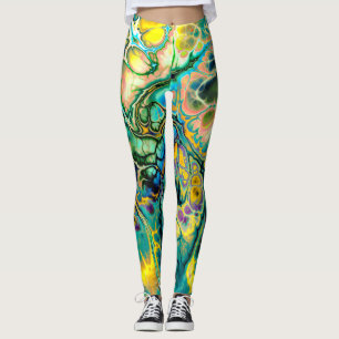 Blume Power FRAKTAL BATIK Aquamarin Gelber Lachs Leggings