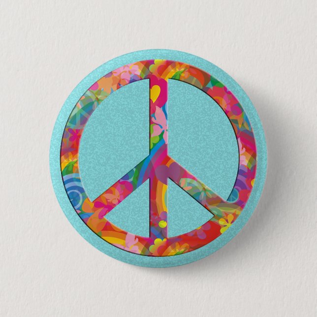 Blume Power Frieden | Cyan-Spritzer Button (Vorderseite)