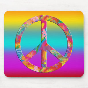Blume Power Frieden Farbige Linien Mousepad