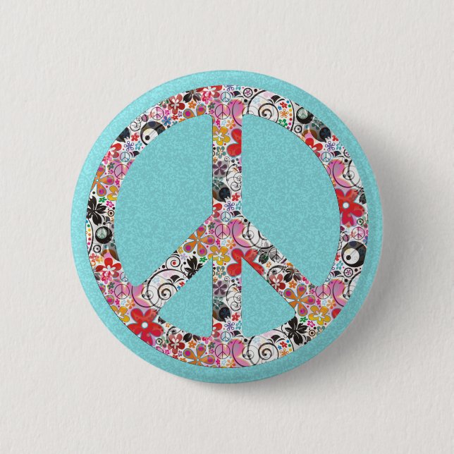 Blume Power Frieden I | Cyan-Spritzer Button (Vorderseite)