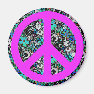 Blume Power Frieden II   rosa Magnet