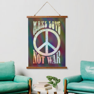Blume Power Frieden - Liebe nicht Krieg 1 Wandteppich Mit Holzrahmen