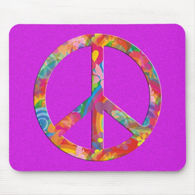 Blume Power Frieden | Rosa Spritzer Mousepad (Vorne)