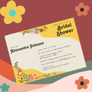 Blume Power Gelb 70er Jahre inspiriert Brautparty Einladung