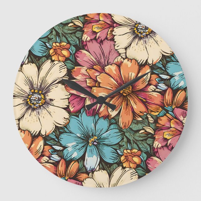 Blume Power Große Wanduhr (Vorderseite)