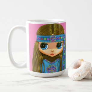 Blume Power Hippie Chick Headband Big Eyes Niedlic Kaffeetasse